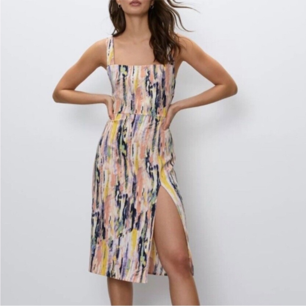 Aritzia Babaton Avenir Multicolor Midi Dress Size 4 Square Neck Figure Skimming